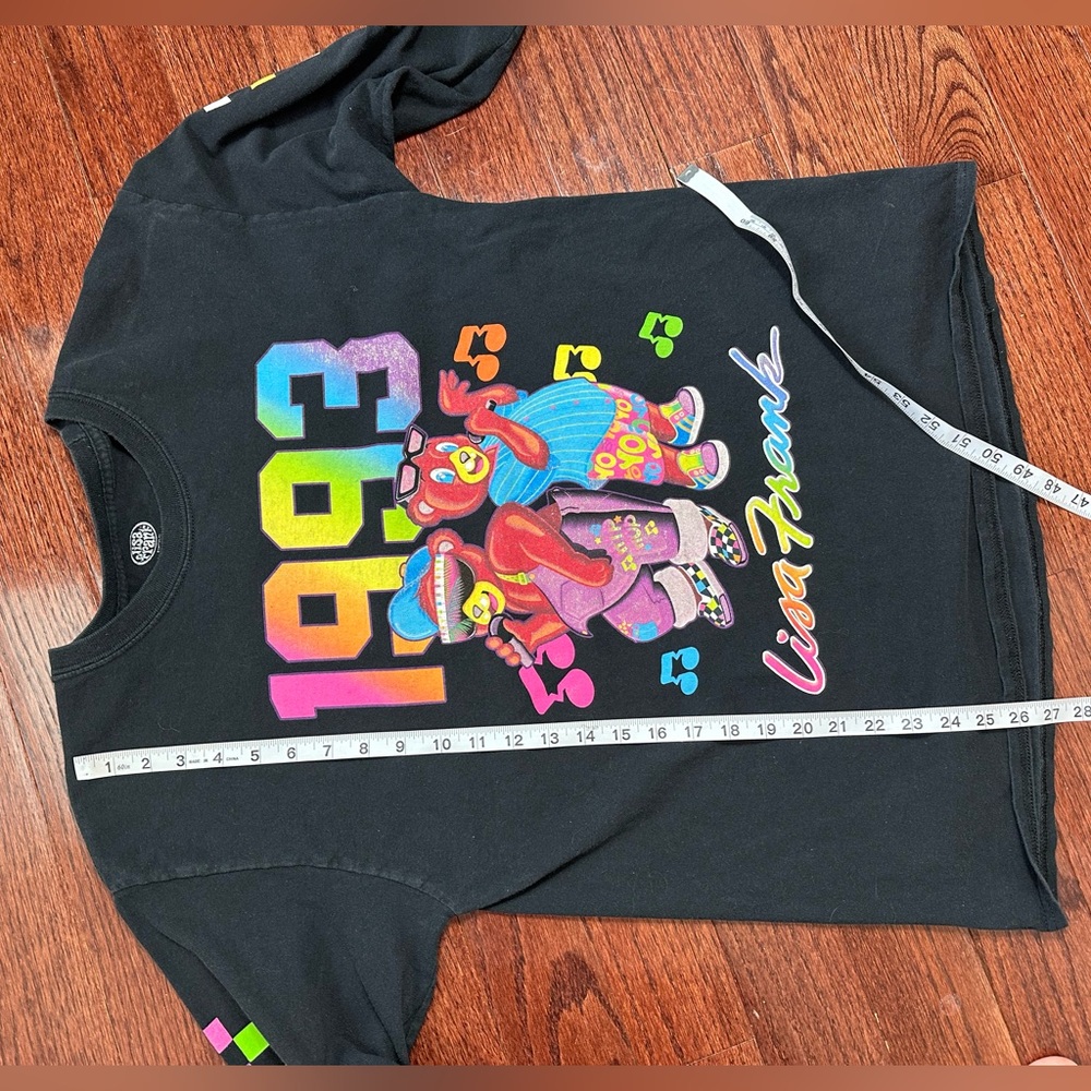 Lisa Frank Black Long Sleeve Tee with Neon Rainbow 1993 Bear Graphic - Picture 13 of 13